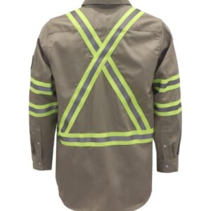 BOCOMAL FR Shirts Hi Vis/High Visibility Flame Resistant/Fire Retardant Shirt 7.5oz Khaki FR Shirts for Men