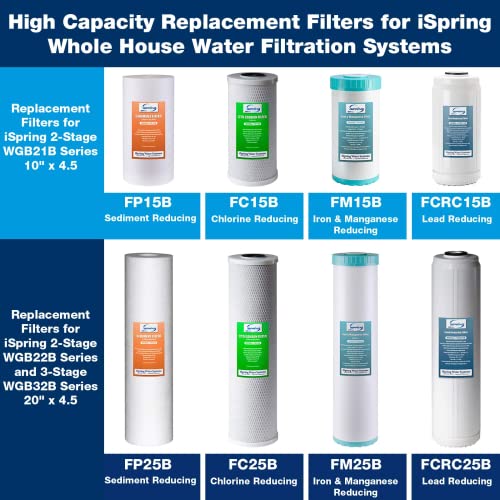 iSpring WGB21B-PB 2-Stage Whole House Water Filtration System w/ 10” x 4.5” Carbon Block FC15B and Lead Reducing Filter FCRC15B, 1" Inlet/Outlet Ports