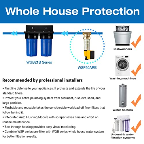 iSpring WGB21B-PB 2-Stage Whole House Water Filtration System w/ 10” x 4.5” Carbon Block FC15B and Lead Reducing Filter FCRC15B, 1" Inlet/Outlet Ports