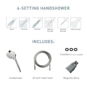 Moen 26100EPSRN Engage Magnetix 3.5-Inch Six-Function Handheld Showerhead with 186117SRN Magnetix Remote Dock, Spot Resist Brushed Nickel