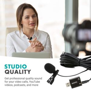 Movo LV1-USB Lavalier Microphone for Computer, Lapel Microphone for iPhone and Android Smartphones, Lav Mic, Clip on Microphone for 3.5mm, USB, Laptop, Desktop, PC, Mac, Cameras, Podcasting, YouTube