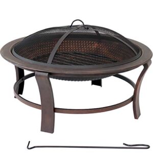 Sunnydaze 29-Inch Elevated Wood-Burning Fire Pit Bowl with Stand - Includes Spark Screen, Wood Grate, and Poker