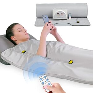 topqsc infrared sauna blankets, portable personal sauna with zipper and remote controller, professional detox therapy saunas for home silver
