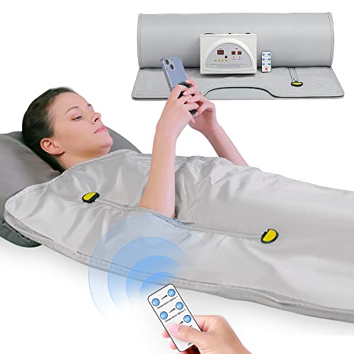 TOPQSC Infrared Sauna Blankets, Portable Personal Sauna with Zipper and Remote Controller, Professional Detox Therapy Saunas for Home Silver