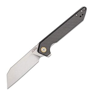 cjrb rampart folding pocket knife with clip, liner lock, 3.5 inch drop point blade, carbon fiber handle