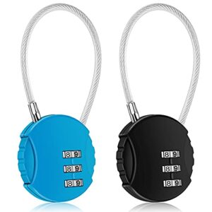 cromll 2 pack combination lock 3 digit outdoor waterproof padlock for school gym locker, sports locker, luggage，fence, toolbox, gate, case, hasp storage (black&blue)