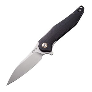 cjrb agave folding pocket knife with clip, liner lock, 3.72 inch drop point blade, black g10 handle