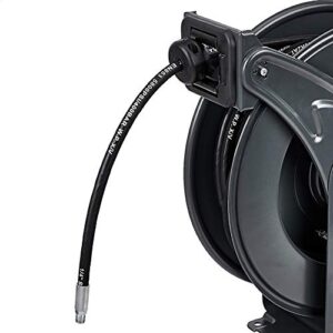 AmazonCommercial Grease Hose Reel Retractable Heavy Duty 1/4" x 50' Premium SAE.100R2AT High Pressure Hose Max 5800 PSI, Squid Ink, Daisy, Black, 17.5x8.5x19.8