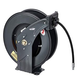 AmazonCommercial Grease Hose Reel Retractable Heavy Duty 1/4" x 50' Premium SAE.100R2AT High Pressure Hose Max 5800 PSI, Squid Ink, Daisy, Black, 17.5x8.5x19.8