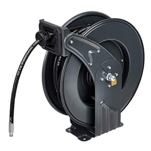 AmazonCommercial Grease Hose Reel Retractable Heavy Duty 1/4" x 50' Premium SAE.100R2AT High Pressure Hose Max 5800 PSI, Squid Ink, Daisy, Black, 17.5x8.5x19.8