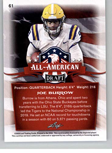 2020 Leaf Draft #61 Joe Burrow RC - LSU Tigers Cincinnati Bengals (All-American) (RC - Rookie Card) NM-MT NFL Trading Football Card