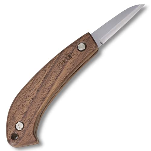 KAKURI Japanese Wood Carving Knife Folding 2.3" (Double Bevel), Made in JAPAN, Japanese White Steel No.2 Blade, Pocket Knife for Woodworking, Woodcarving, Outdoor, Camp, Bushcraft, Brown