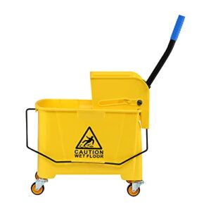 samger s commercial mop bucket with down press wringer on wheels 21 quart 5 gallon portable plastic combo mop wringer bucket with metal handle for home and commercial floor cleaning, yellow
