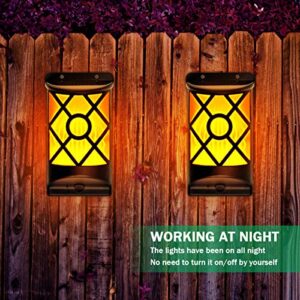 LazyBuddy Solar Flame Lights Outdoor, Flickering Flames Solar Wall Light, Fire Effect 66LED Auto On/Off Solar Powered Wall-Mounted Night Lantern for Fence, Patio, Christmas Decoration (4 Pack)