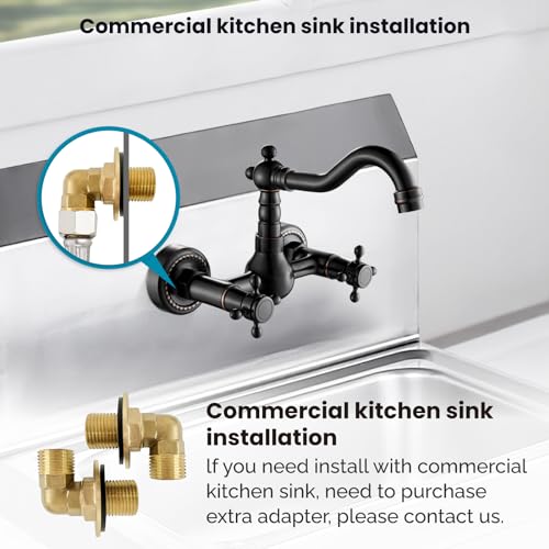 gotonovo 6 Inch Center Oil Rubbed Bronze Wall Mount Kichen Sink Faucet 2 Double Knobs Handle Vintage Kitchen Bathroom Mixer Tap