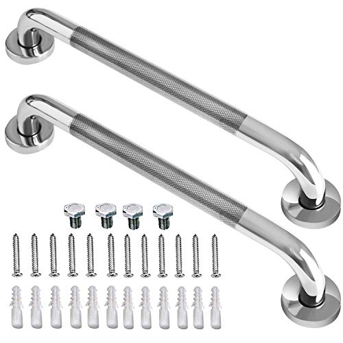 2 Pack 16 Inch Anti Slip Shower Grab Bar Handle, ZUEXT Chrome Stainless Steel Bathroom Grab Bar, Knurled Bathroom Balance Bar,Safety Hand Rail Support,Handicap Elderly Injury Senior Assist Bath Handle