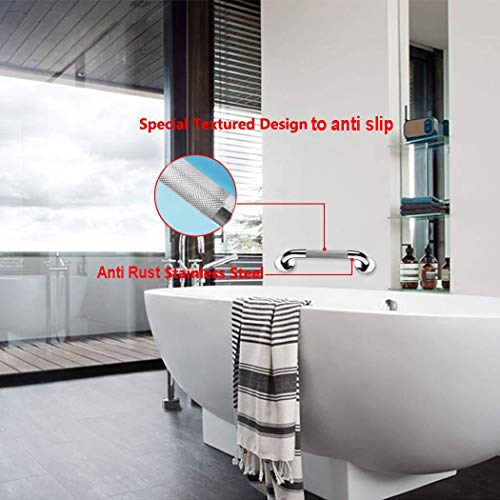 2 Pack 16 Inch Anti Slip Shower Grab Bar Handle, ZUEXT Chrome Stainless Steel Bathroom Grab Bar, Knurled Bathroom Balance Bar,Safety Hand Rail Support,Handicap Elderly Injury Senior Assist Bath Handle