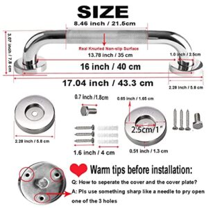 2 Pack 16 Inch Anti Slip Shower Grab Bar Handle, ZUEXT Chrome Stainless Steel Bathroom Grab Bar, Knurled Bathroom Balance Bar,Safety Hand Rail Support,Handicap Elderly Injury Senior Assist Bath Handle