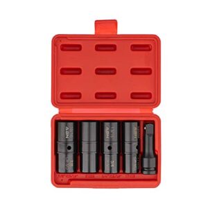 ABN Double Side Lug Nut Socket Set, 5Pc - 1/2-Inch Drive Flip Impact Sockets Lug Nut Extractor Set Reversible Sockets