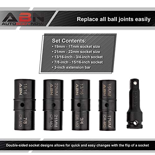 ABN Double Side Lug Nut Socket Set, 5Pc - 1/2-Inch Drive Flip Impact Sockets Lug Nut Extractor Set Reversible Sockets