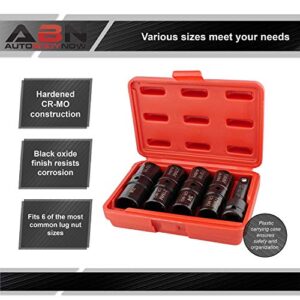 ABN Double Side Lug Nut Socket Set, 5Pc - 1/2-Inch Drive Flip Impact Sockets Lug Nut Extractor Set Reversible Sockets