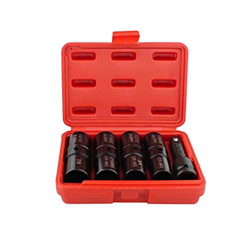 ABN Double Side Lug Nut Socket Set, 5Pc - 1/2-Inch Drive Flip Impact Sockets Lug Nut Extractor Set Reversible Sockets