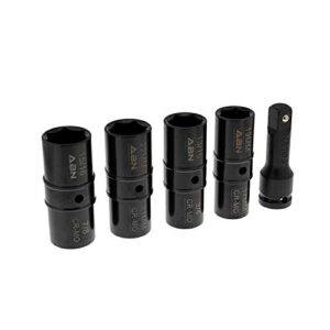 ABN Double Side Lug Nut Socket Set, 5Pc - 1/2-Inch Drive Flip Impact Sockets Lug Nut Extractor Set Reversible Sockets