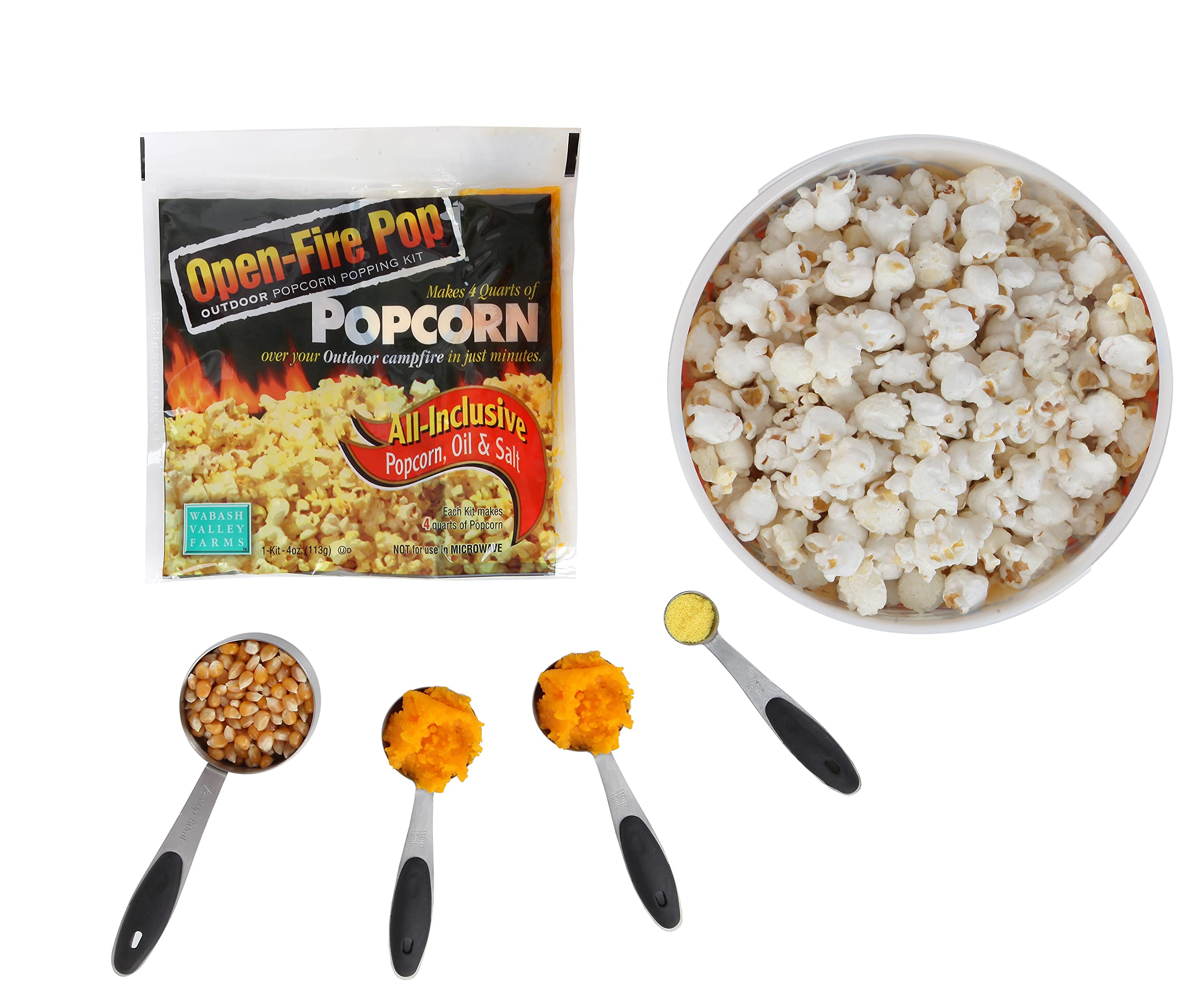 Campfire Popcorn Popper With Kit - The Original Whirley Pop Open Fire Outdoor Popper, Wabash Valley Farms Camping Popcorn Popper, Campfire Popcorn Maker With One Outdoor Popcorn Popping Kit (Aluminum)