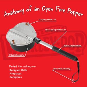 Campfire Popcorn Popper With Kit - The Original Whirley Pop Open Fire Outdoor Popper, Wabash Valley Farms Camping Popcorn Popper, Campfire Popcorn Maker With One Outdoor Popcorn Popping Kit (Aluminum)