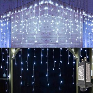 yasenn icicle lights 300 led string lights 29.5ft christmas lights connectable 8 lighting modes multifunction with timer plug for christmas garden patio eave roof wall decorations(cool white)