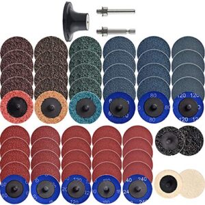nyxcl 60pcs sanding discs set, 2 inch quick change sanding discs with 1/4" holders, die grinder surface conditioning burr rust paint removal