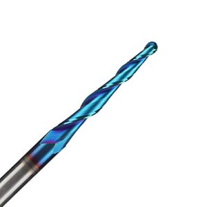 Jiiolioa ZQ2113 Spiral CNC Router Bits 1/4" Shank 3"OVL 2.4 Deg Tapered Angle Ball Nose with NACO-Blue Coating for 2D&3D Wood Carving