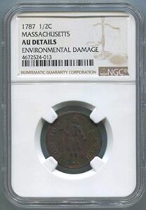 1787 see pic half cent massachusetts colonial au details ngc
