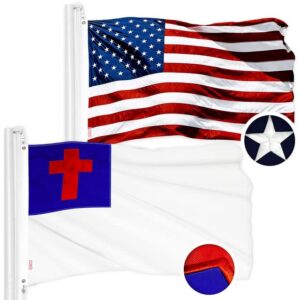 G128 Combo Pack: USA American Flag 3x5 Ft Embroidered Stars & Christian Flag 3x5 Ft Embroidered