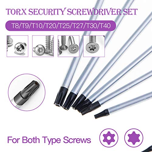 BOENFU Torx Screwdriver Set 13 PCS Heavy Duty Torx Security Screwdriver, T5 T15 T6 T8 T10 T25 T30 T7 T27 T40 T20 T9 T4 Star Shaped Drivers Set Fit Tamper Proof Screw, Purple