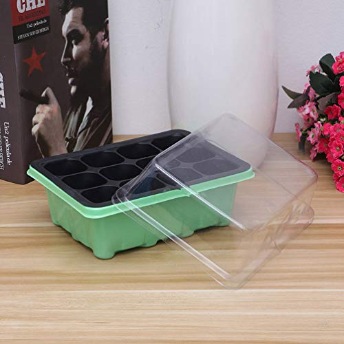 TOPBATHY Seed Starter Kit 12 Cells Seedling Trays Gardening Germination Tray Plant Grow Kit with Humidity Dome for Gardening Propagation Bonsai Germination (5pcs,Green)