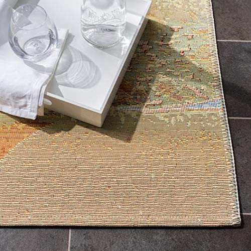 SAFAVIEH Barbados Collection Accent Rug - 4' x 6', Gold & Blue, Tropical Beach Design, Non-Shedding & Easy Care, Indoor/Outdoor & Washable-Ideal for Patio, Backyard, Mudroom (BAR515A)