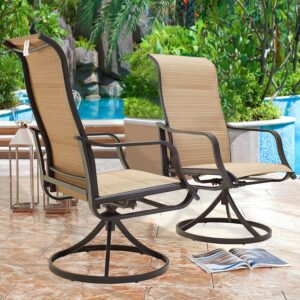 Top Space Patio Dining Chairs Textilene High Back Outdoor Swivel Rocker Set with All Weather Frame (Beige,Set of 2)