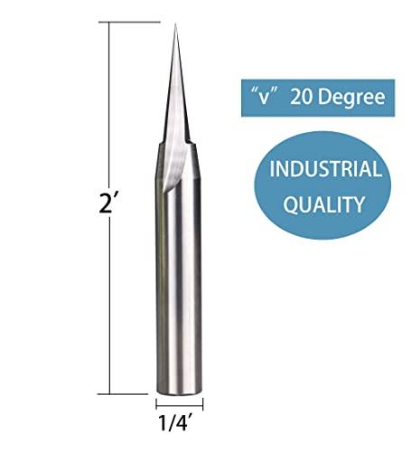 DashHound BRV20 Carbide V-Point Router Bit Wood Engraving Bit “V” 20 Deg with 1/4 Shank and 2” Overall Length 2D&3D Carving