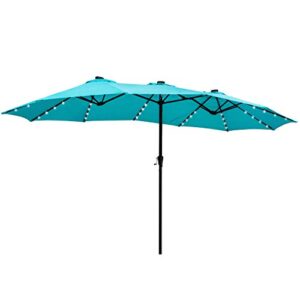 15ft lighted patio umbrella extra large double sided market table umbrella with lights & crank blue