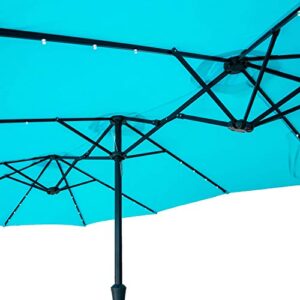 15Ft Lighted Patio Umbrella Extra Large Double Sided Market Table Umbrella with Lights & Crank Blue