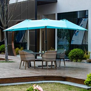 15Ft Lighted Patio Umbrella Extra Large Double Sided Market Table Umbrella with Lights & Crank Blue