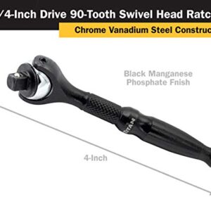Titan 11313 1/4-Inch Drive x 4-Inch 90-Tooth Swivel Head Micro Ratchet - Black, Factory