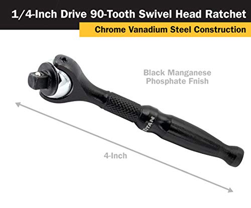 Titan 11313 1/4-Inch Drive x 4-Inch 90-Tooth Swivel Head Micro Ratchet - Black, Factory