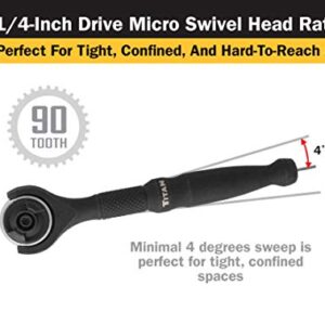 Titan 11313 1/4-Inch Drive x 4-Inch 90-Tooth Swivel Head Micro Ratchet - Black, Factory