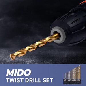 MIDO PROFESSIONAL ABRASIVE Drill Bit Set 13PCS Titanium Metal Drill Bits 1/16"-1/4" Impact Drill Bit Set for Aluminum Alloy, Wood, and Plastic