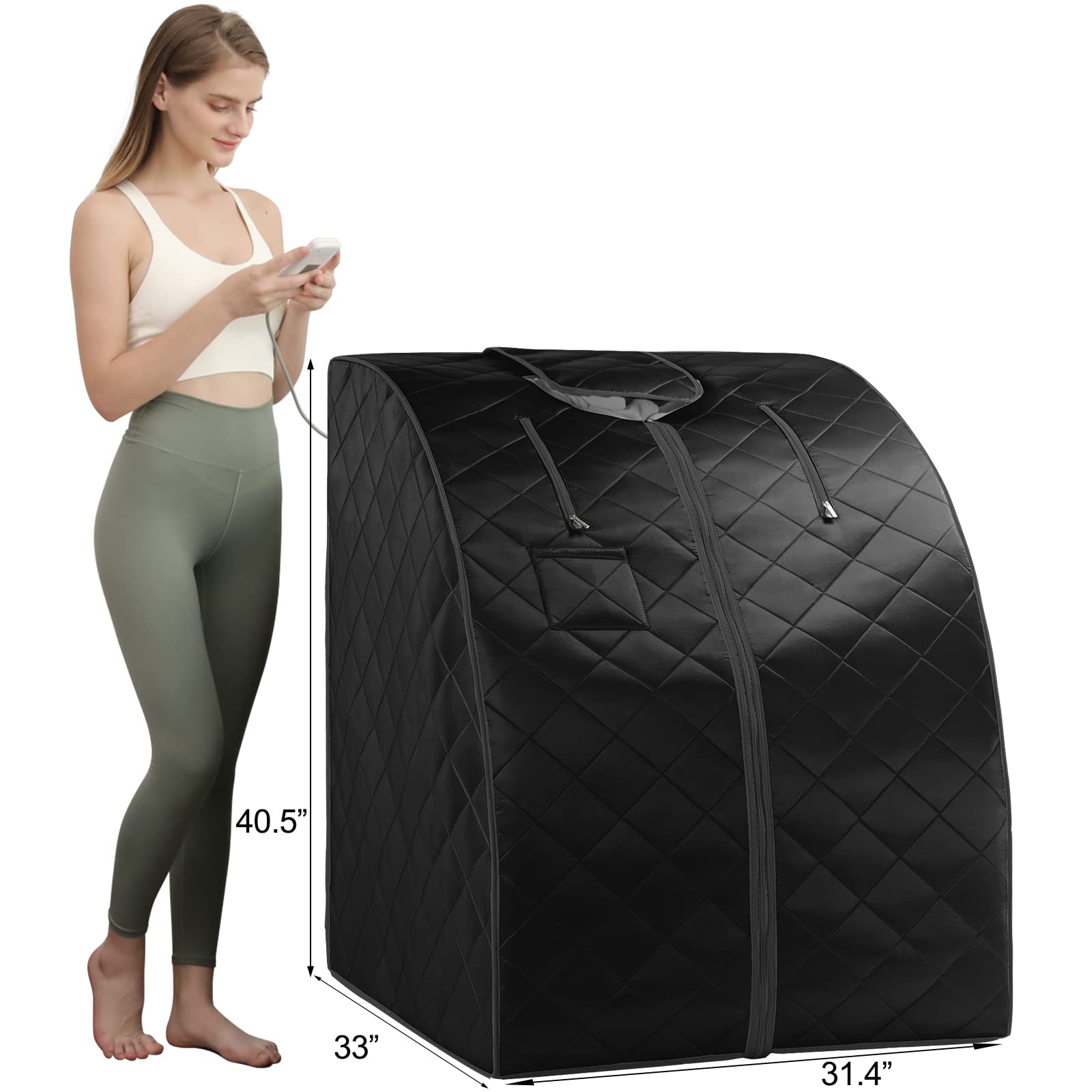 ZONEMEL Personal Far Infrared Sauna for Home, Oversized Portable Sauna for Relaxation, Better Sleep, with Heating Foot Pad, Portable Chair (X-Large, Black, L 33” x W 31.5” x H 40.5”)