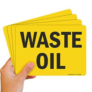 smartsign (pack of 4) 5 x7 inch “waste oil” sticker labels, 5 mil laminated polyester with superstick adhesive, black and yellow