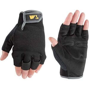 wells lamont men's fingerless synthetic leather palm work gloves, large 847, black