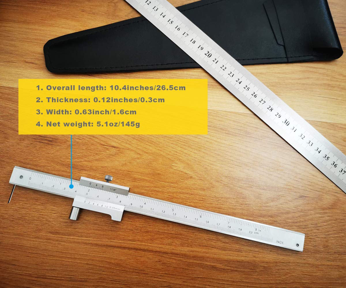 ZLKSKER Parallel Crossed Caliper 0-20cm (0-8 inch) with 2 Carbide Scriber/Needle, Stainless Steel Vernier Calipers, Marking Gauge, Marking Tool